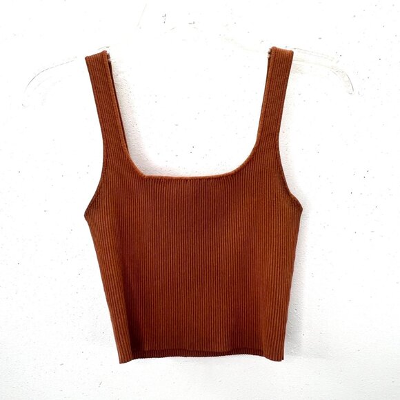 Forever 21 Cropped Tank Ribbed Caramel Brown M Stretchy Layering Ribbed - Picture 1 of 4